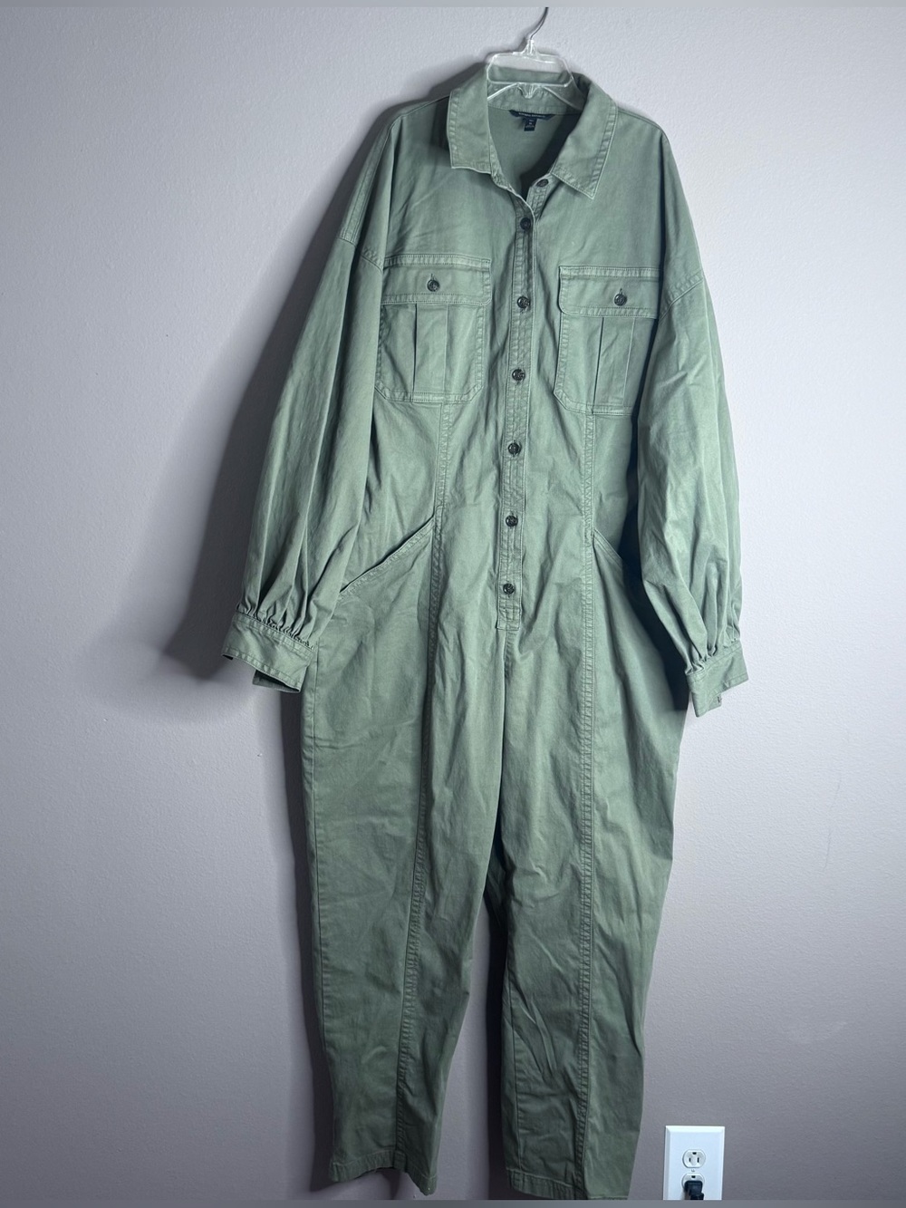 Banana Republic Olive Green Safari Utility Button-Front Closure Jumpsuit Sz XL